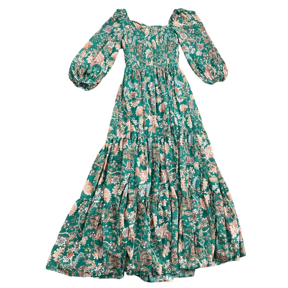 Flying Tomato Green Floral Balloon Sleeve Maxi Dress